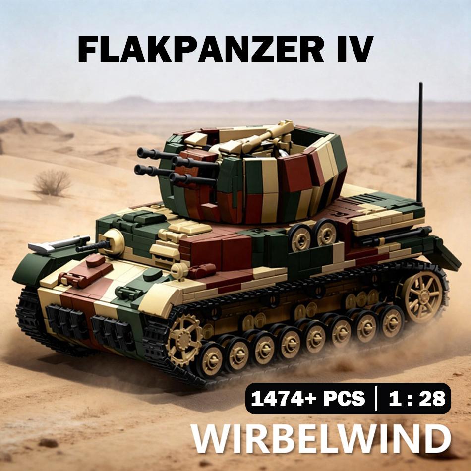 WW2 Military Panzer IV Sd.Kfz.161 Tank Building Blocks German Flakpanzer IV Anti Aircraft Gun Soldiers Bricks Toys for Kids Gift