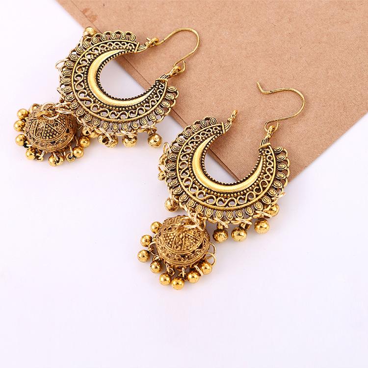 Retro Quaste Hängende Mondglocken Ohrringe, Modische Exotische Ethno Stil Übertrieben Ohrringe