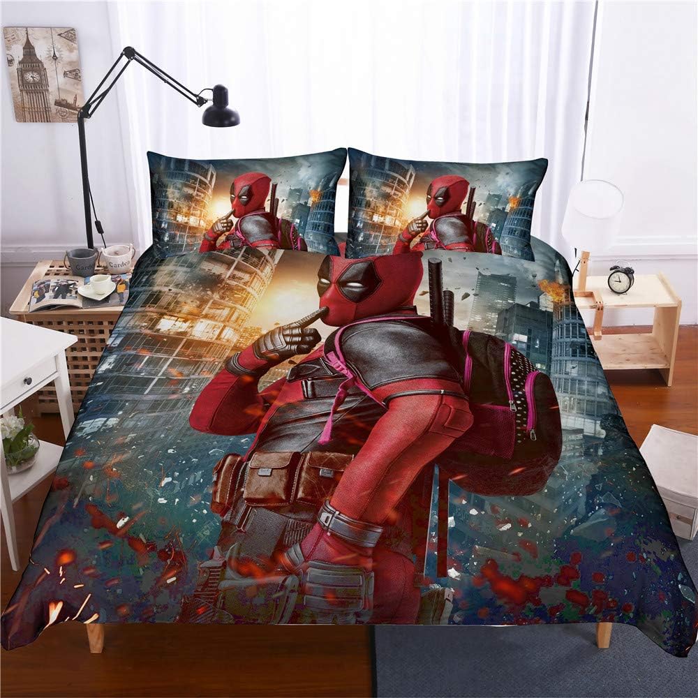 Deadpool Bedding Set, Anime Duvet Cover and Pillowcase, Microfibre, 3D Digital Print,Polycotton Three-piece Bed Duvet Cover Set