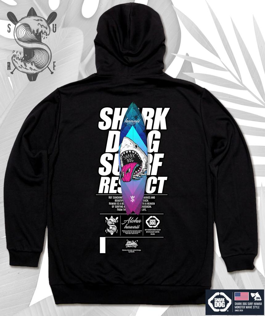 Shark-Dog-Hoody-126 Shark Dog Surfing Hawaii Character Graphic Hoodie