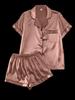 European Summer Ice Silk Pajama Set: Casual, Solid Color, Short Sleeve & Shorts, Breathable Comfort.