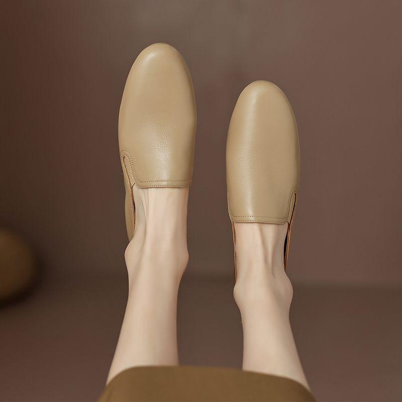 Women's genuine leather soft leather one-pedal small leather shoes British comfortable flat single shoes casual mother shoes lazy shoes