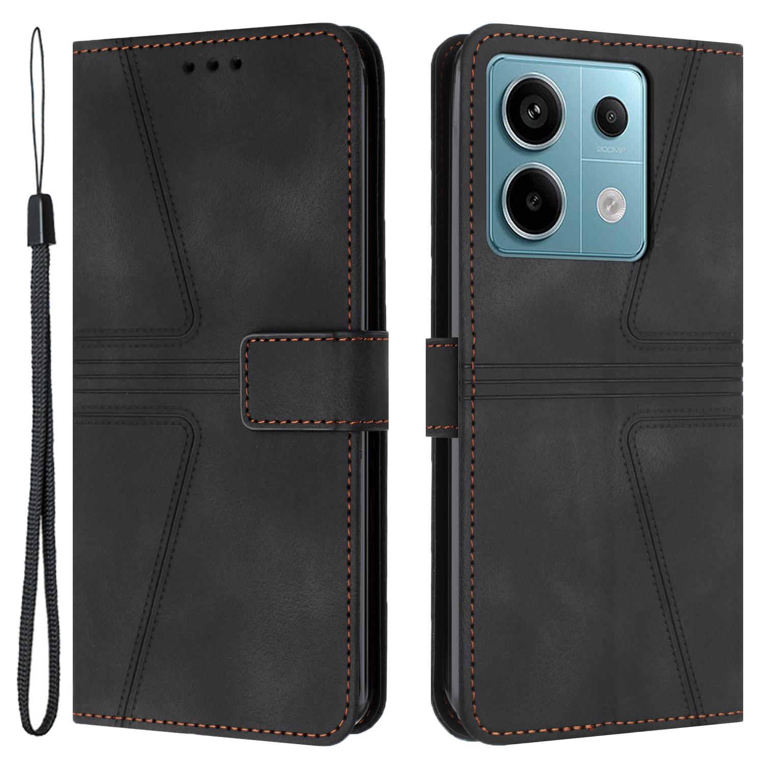 

For Xiaomi Redmi Note 13 5G Case Folding Stand Triangle Imprinted Leather Phone Shell Black