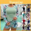 Women Print Swimsuit Tropical Bikini Set Long Sleeve Swimwear Summer Shorts Beachwear Female Bathing Suit