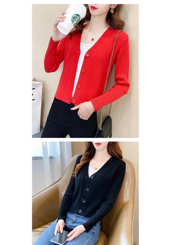 Petite V-Neck Knit Cardigan for Women - Early Autumn/Spring 2025 Style