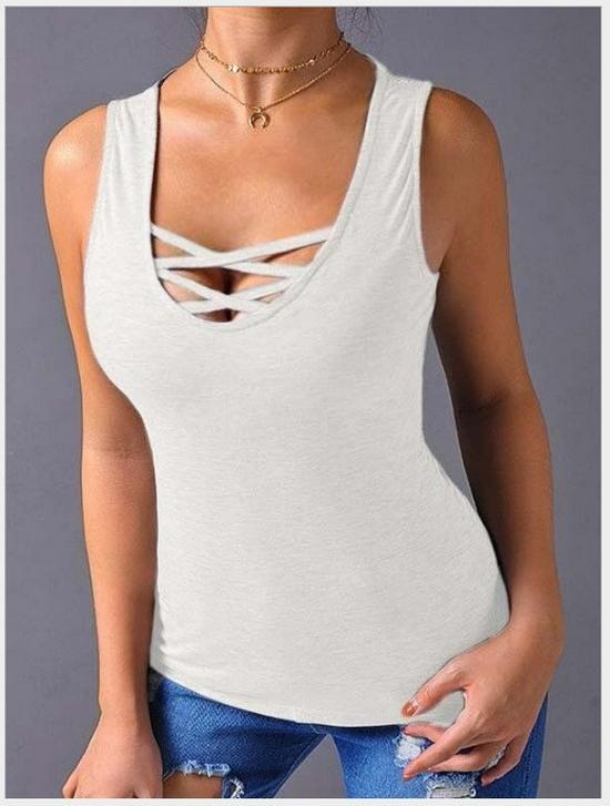 

Women s Sexy Sleeveless Strappy Cross-Strap Tank Top L білий