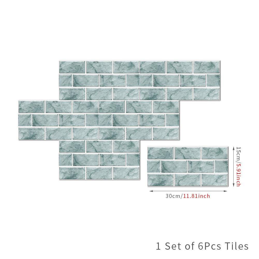 6PCS Marble Pattern Crystal Kitchen Stickers 3D Effect Wall Decals Tile Stickers Kitchen Bathroom