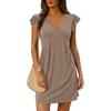 V-neck Flying Sleeve Solid Color Dress V-neck Ruffled Sleeve Pure Color Dress