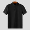INCERUN Men Stand Neck Short Sleeve Solid Color Waffle Texture Casual Henley T-shirts Tops