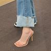 Summer Stiletto Sandals Women's Fashion Square Head Shallow Mouth Transparent Strap Beaded Non-slip High-heeled Slippers
