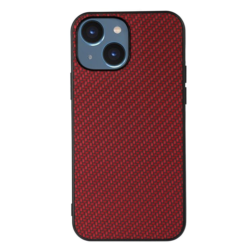 

For iPhone 15 Carbon Fiber Texture Cover Leather Coated TPU Anti-drop Phone Case Red