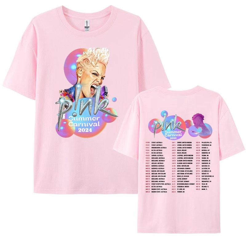 Cantante P NK Rosa Tour Carnevale Estivo 2024 Maglietta Concerto Abbigliamento Donna Moda Retro Punk Hip Hop T-shirt Uomo Streetwear