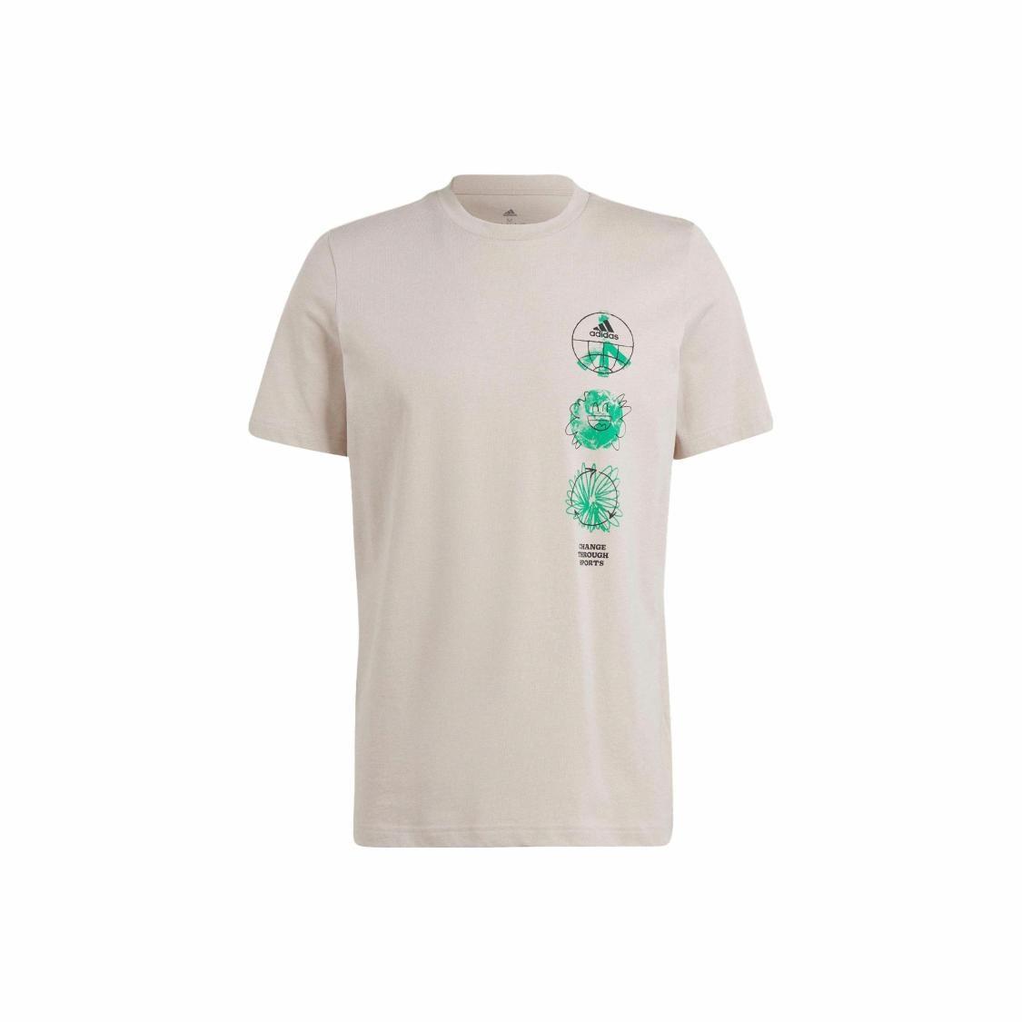 adidas Men s Beige Crew Neck T-Shirt with Hand-Drawn Print XL