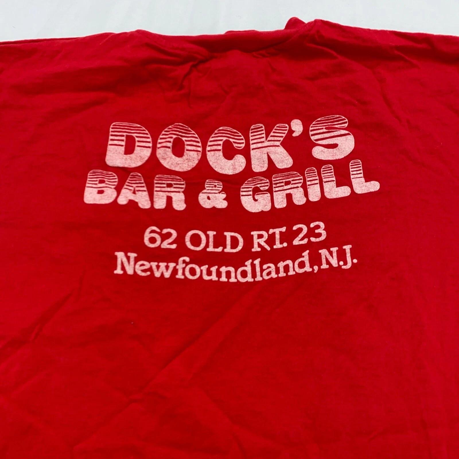 vintage 90s DOCK S BAR AND GRILL NEWFOUNDLAND NJ T-Shirt M/L food snacks beer 3XL