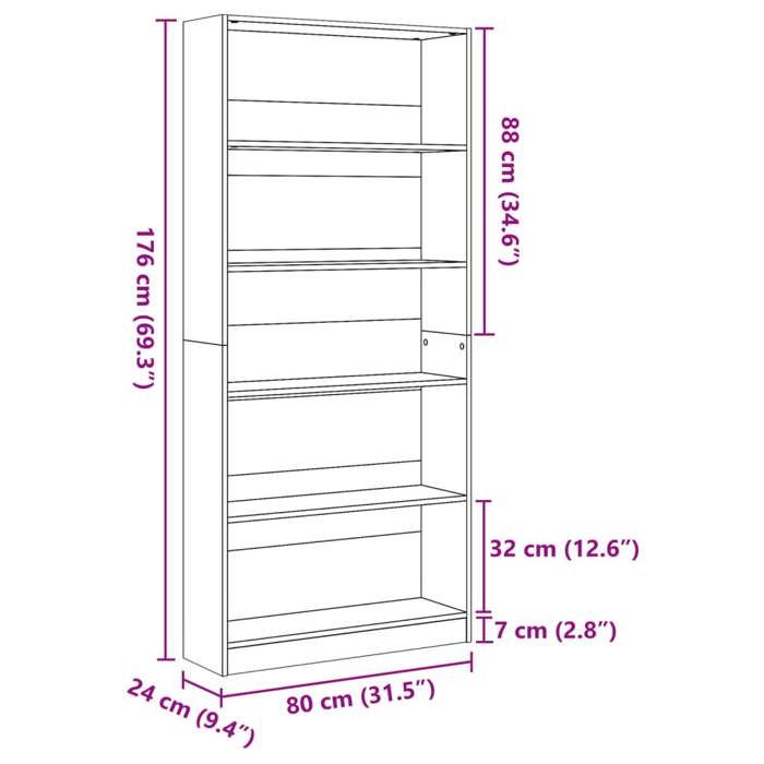 VidaXL Bookcase Black 80x24x176 Cm Engineered Wood, Bookshelf, Book Holder, Book Support, Cabinet of 857854