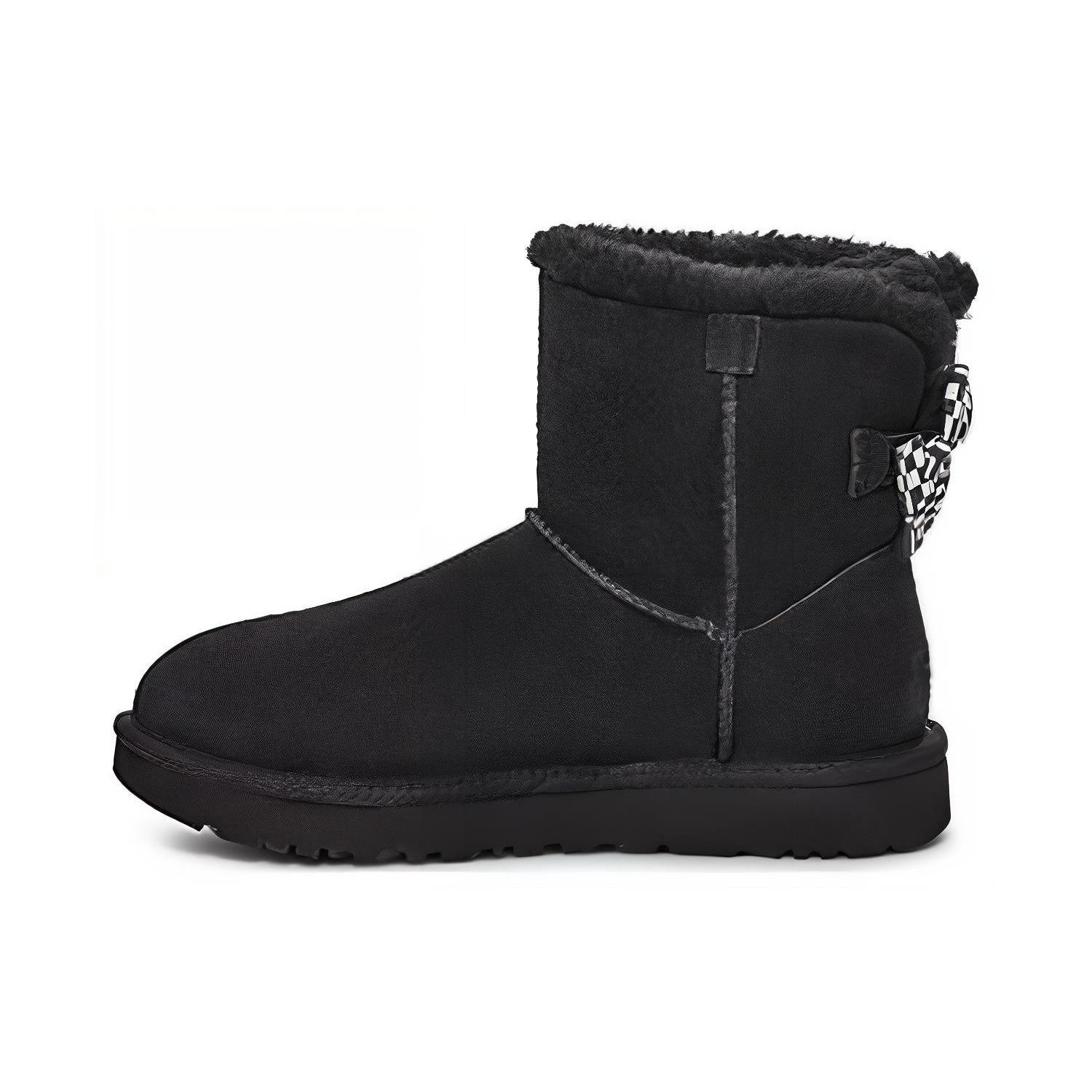 (WMNS) UGG Checkered Bow Short Snow Boots Black Women s 1138132-BLK EU 36