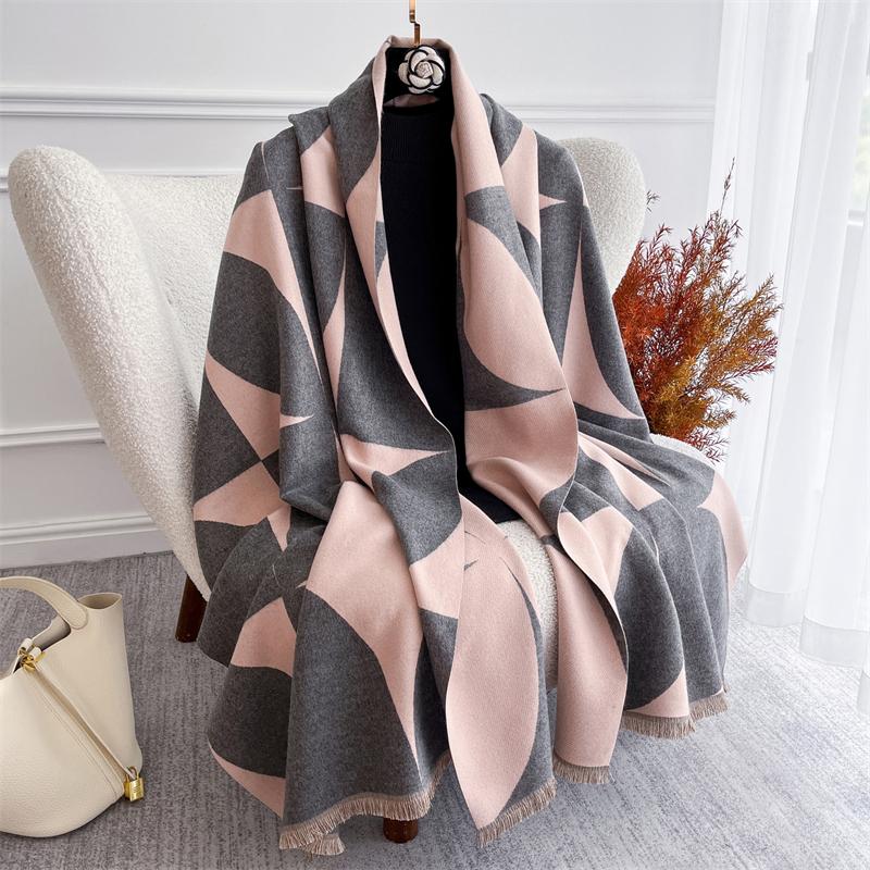Luxury Winter Scarf for Women Warm Pashmina Shawl Thick Floral Cashmere Blanket Chunky Stoles Lady Elegant Poncho Travel Bufanda