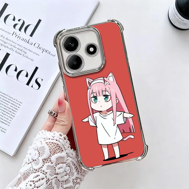 Zero Two 02 Kawaii Cute Plating Phone Case For Xiaomi Redmi Note 14 15 Pro Plus 13 12 11 11S 11T 10 9S 9 5G Anti-Fall Airabag Co