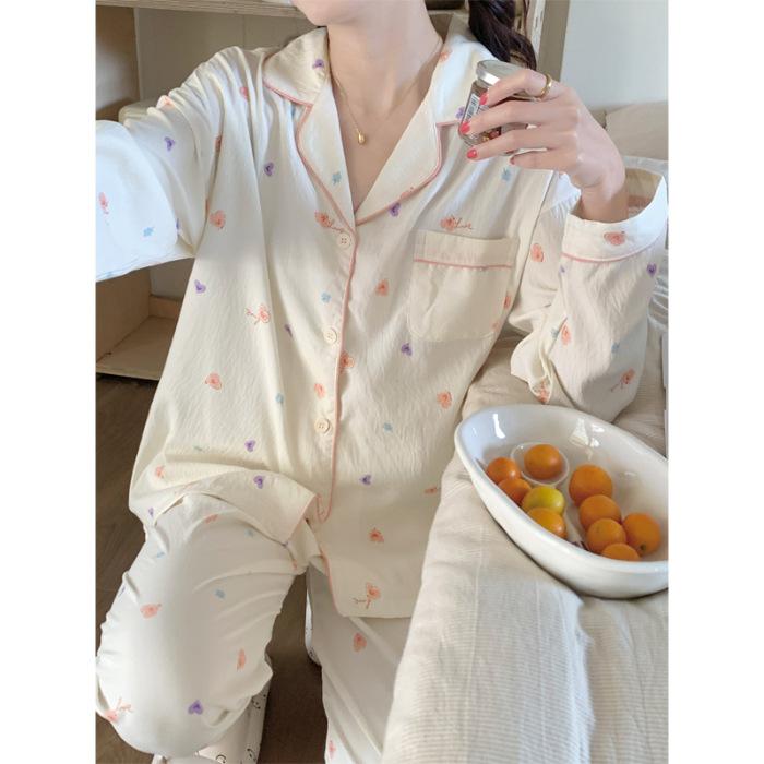 Cotton Material Spring and Autumn Sweet Home Collection Cloud Cotton Pajamas Womens Long Sleeved Charming Cartoon Milk Home