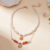 Jewelry 2-piece set: Cross-shaped faux pearl necklace set, personalized and simple handmade beaded choker for women