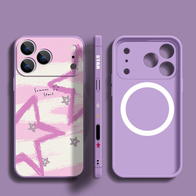 Magnetic For Magsafe Case For iPhone 17 Pro Max Colorful Stars Stripes Print Soft Silicone Phone Back Cover For iPhone 16 15 14 13 Pro Max 16e 17e