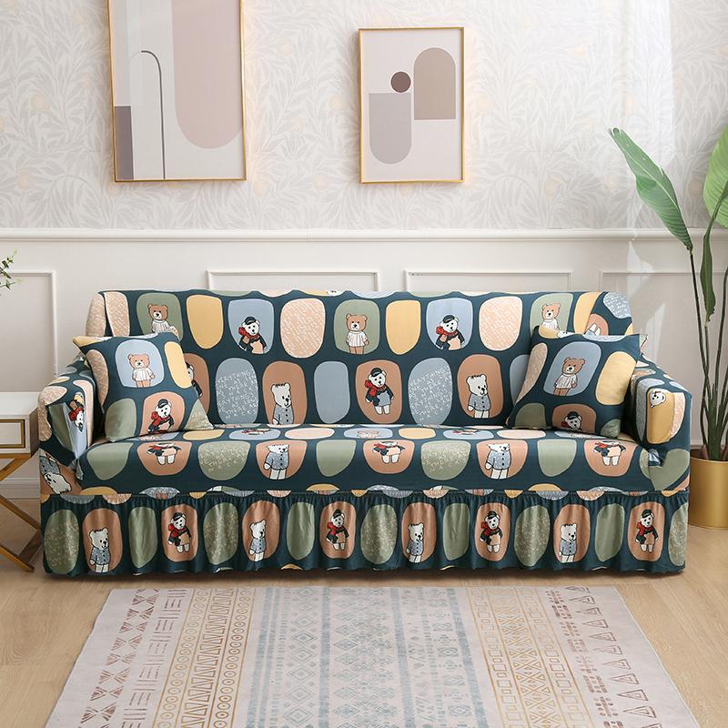 1/2/3/4 Seater Elastic Print Sofa Cover With Skirt for Living Room Stretch Slipcovers L Shape Corner Armchair Cover