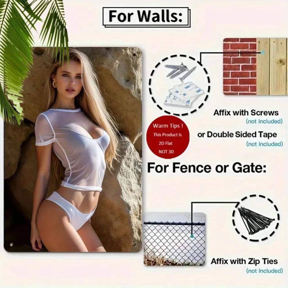 Arte de Parede Metálica Retrô Boêmia "Garota Fitness" 20x30 cm - Cartaz de Ferro Resistente ao Calor Fácil Instalação para Academia em Casa Decoração de Piscina