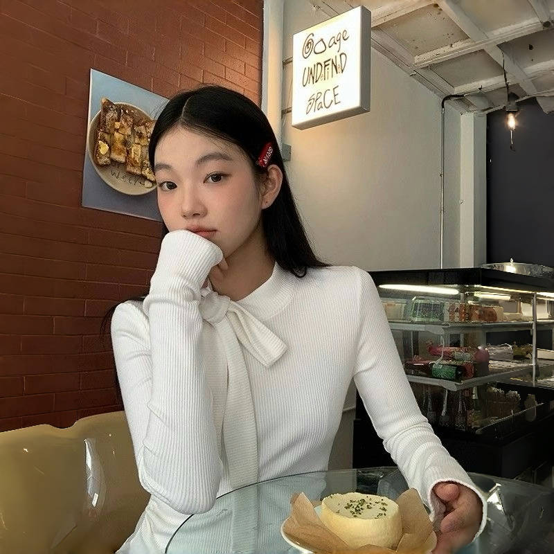 Tricou 2KWEIRD Fairycore Femeie Mânecă Lungă cu Șireturi și Fundă Tricouri Îmbrăcăminte Femei Anii 2000 Haine Y2k Topuri Toamnă Solide Tricou Casual