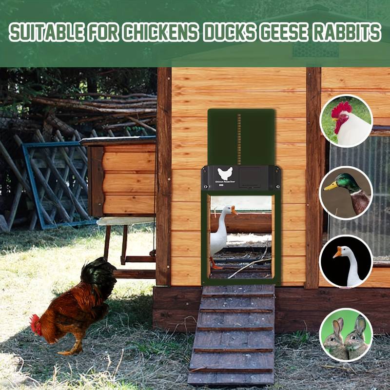 Automatic Chicken Coop Door Chicken House Door Light Sensor Farm Chicken Opener Pets Duck Cage Door Supplies Battery Powered