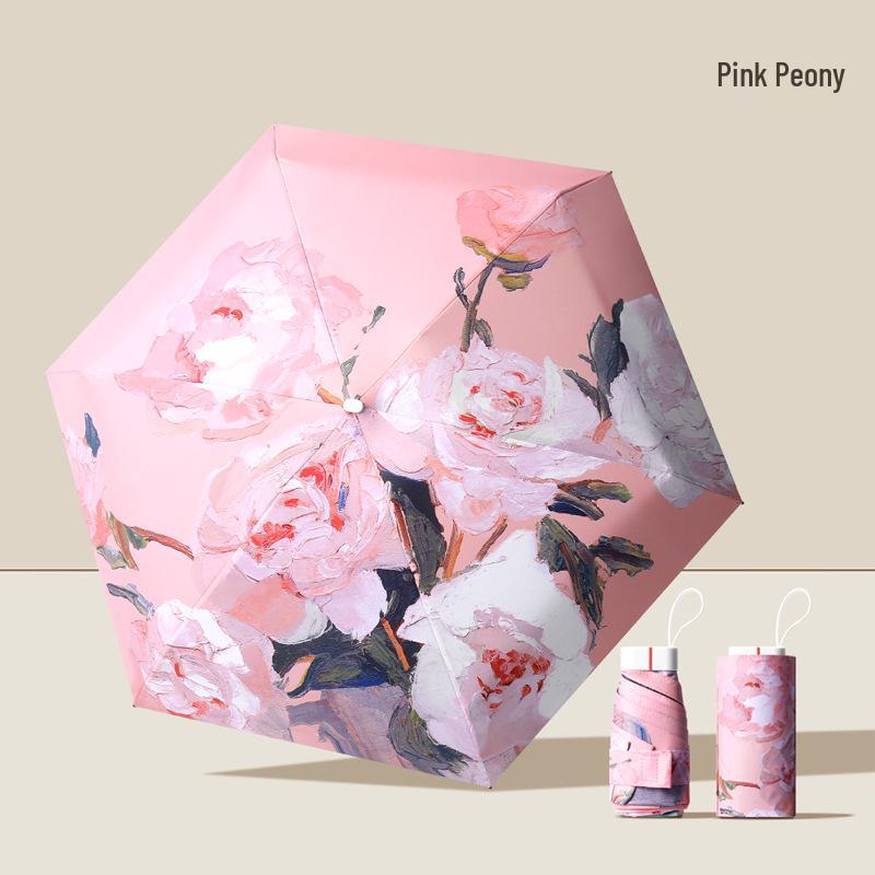 New Macaron Color Five-Fold Ultra-Light Sun Protection Compact Mini Umbrella with Buckle Handle