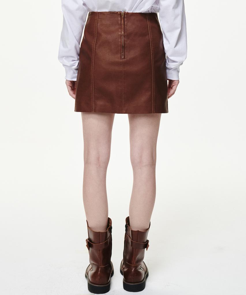 Bikwaieos Faux Leather Washed Mini Skirts_Tan Brown
