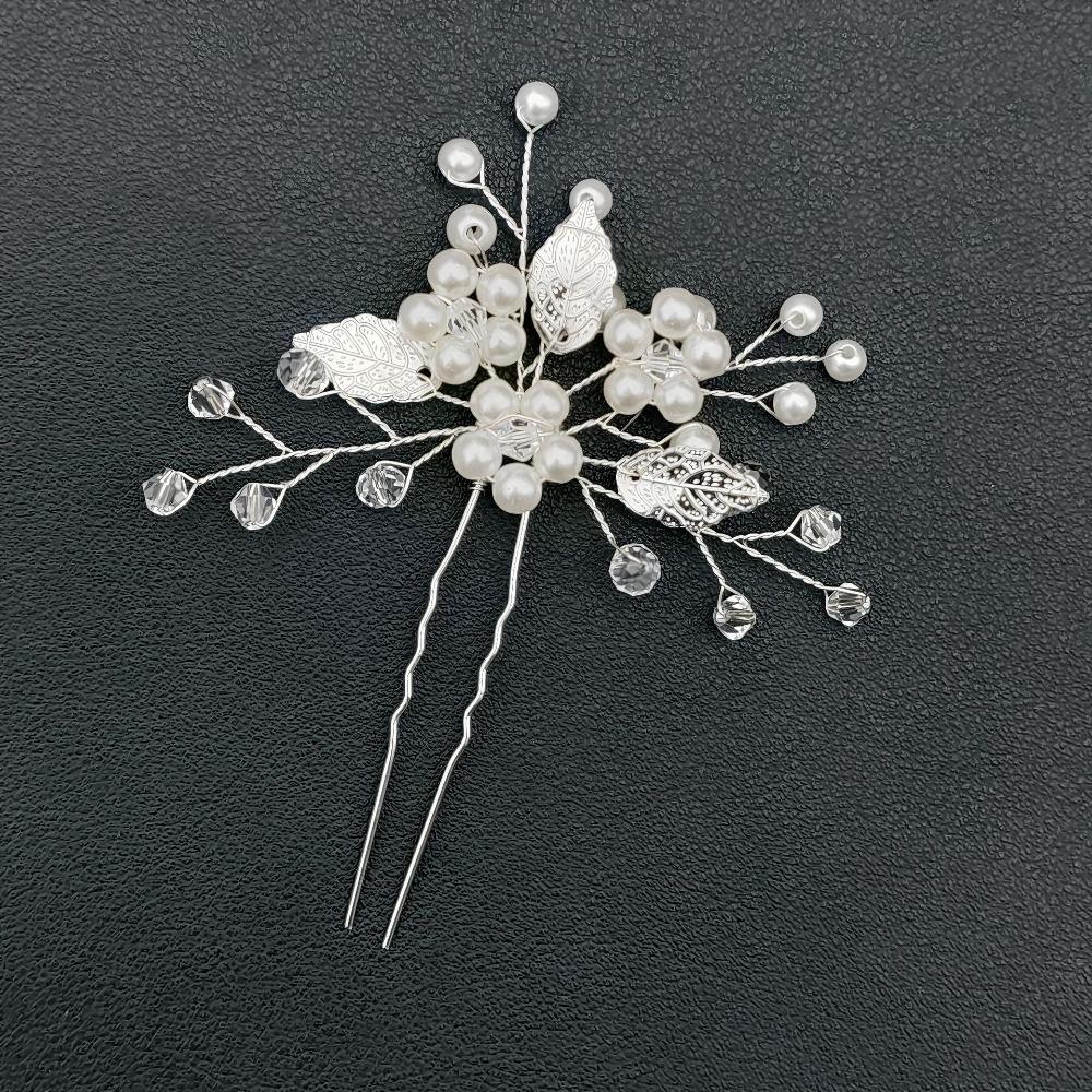 1 Zestaw spinki do włosów z kwiatem perłowym Zestawy grzebieni do włosów dla panny młodej Ślubne akcesoria do włosów Tiarki ze stopu ze złotym liściem Spinka do włosów księżniczki Modna biżuteria