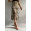 Leopard Pattern Satin Midi Length Brown Skirt