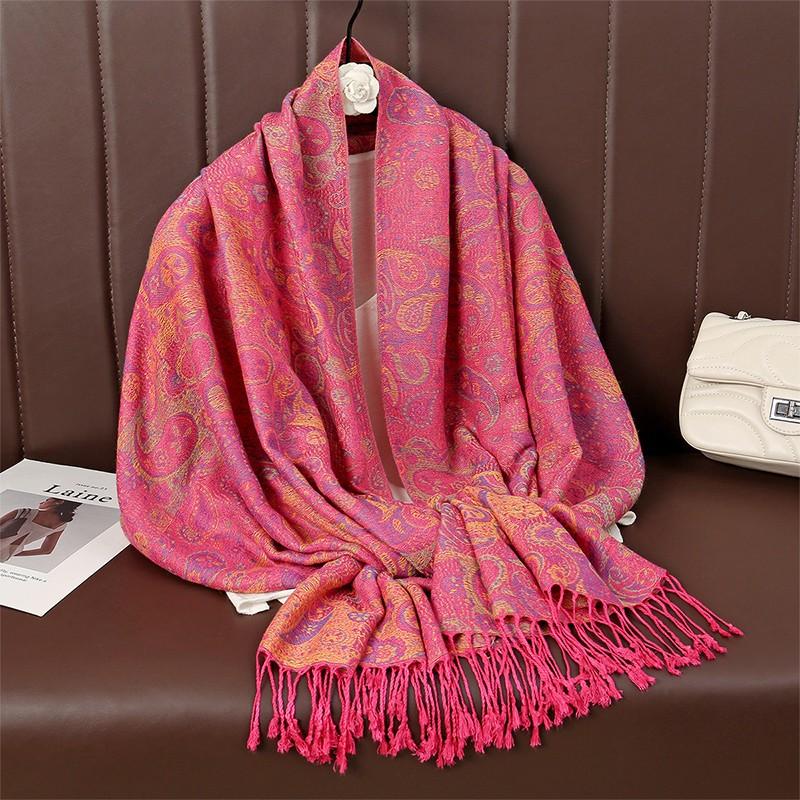 Muslim Hijab Bohemia Style Women Retro Paisley Jacquard Scarf Thick Cashmere Tassel Shawl Winter Warm Wrap Pashmina