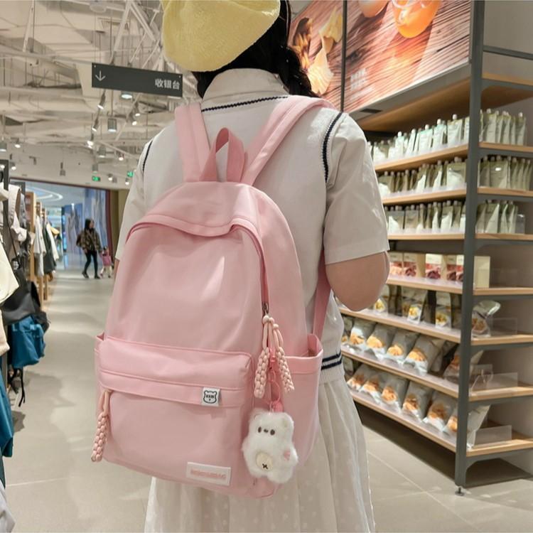 Schoolbag new backpack women's large-capacity casual simple solid color backpack Korean version school season school style girls schoolbag