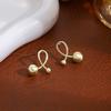 Gold Brushed Cross Bead Small Stud Earrings, Light Luxury High-End Simple Temperament Earrings