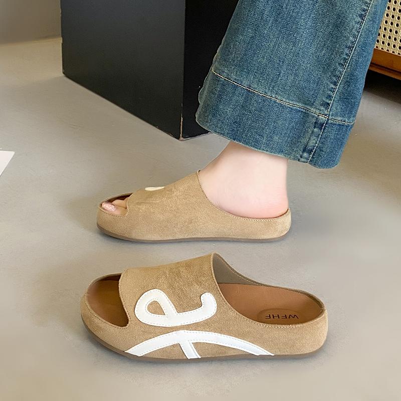 Fashion 2025 Spring and Summer New Women's Open-toe Slippers Slip-on Lazy Slippers Retro Platform Flip-flops