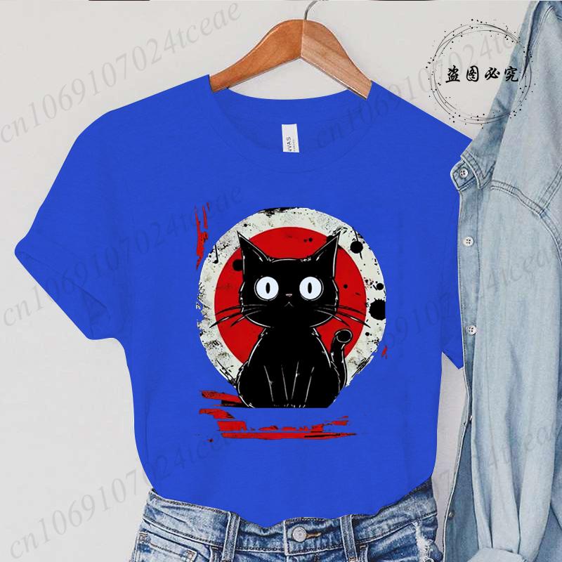 Kawaii Women Tees Cat Japanese Black Anime Cat T Shirt T-Shirt Kawaii Clothes Shirts for Women Tops Graphic T Shirts Camisetas