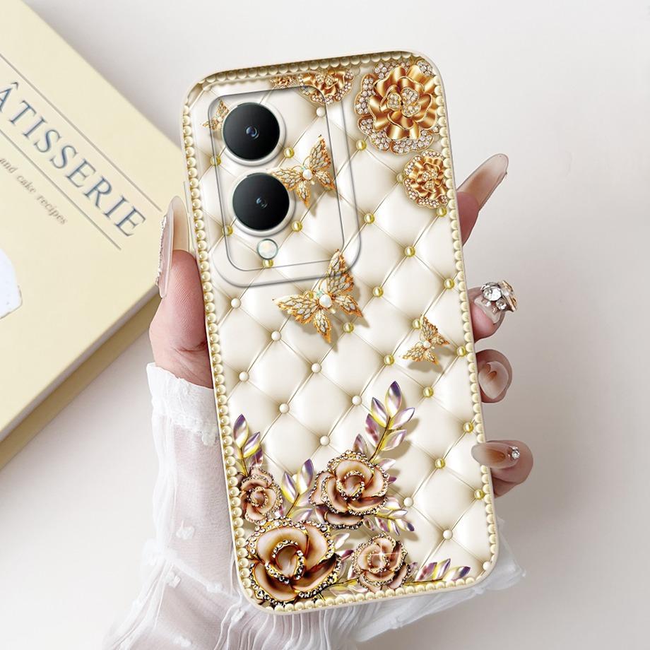 For Vivo Y28 5G Y29 5G V2420 Phone Case Vivo Y17s Y19s V2419 Back Cover Soft Liquid Silicone Pnada Rabbit Flower Cute Fundas