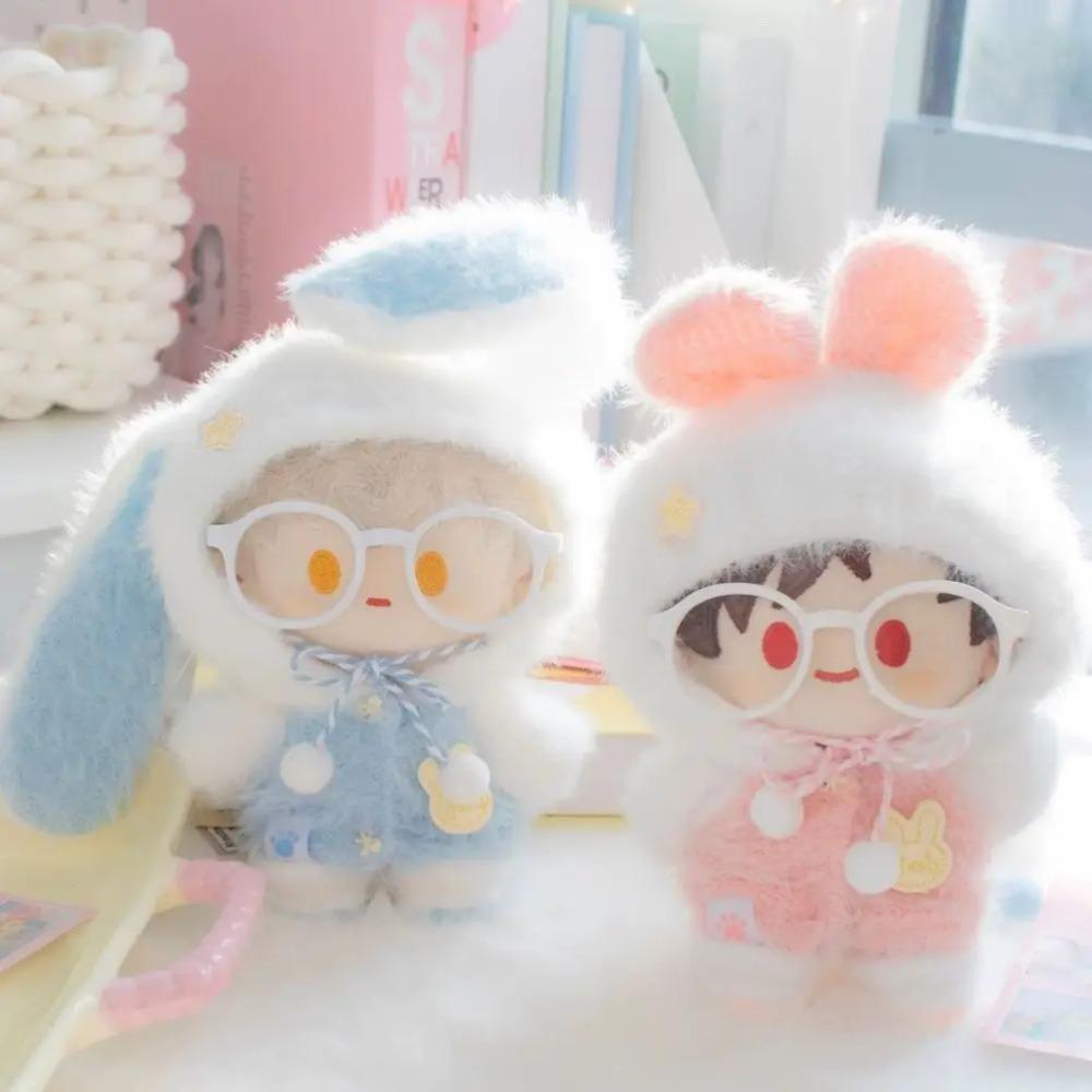 Vestiti per Bambole Peluche 10cm 15cm 20cm, Carino Completo con Orecchie da Coniglio Maglione Rosa Blu, Indumento Caldo in Maglia Senza Attributi per Bambole di Peluche di Cotone