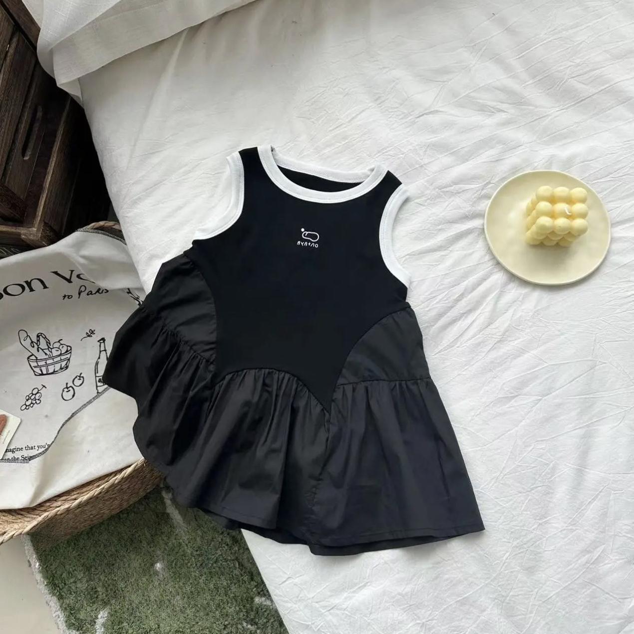 Летнее платье Детская одежда Летнее Повседневное платье-майка для девочек Корейское платье с вставками 90 чёрный