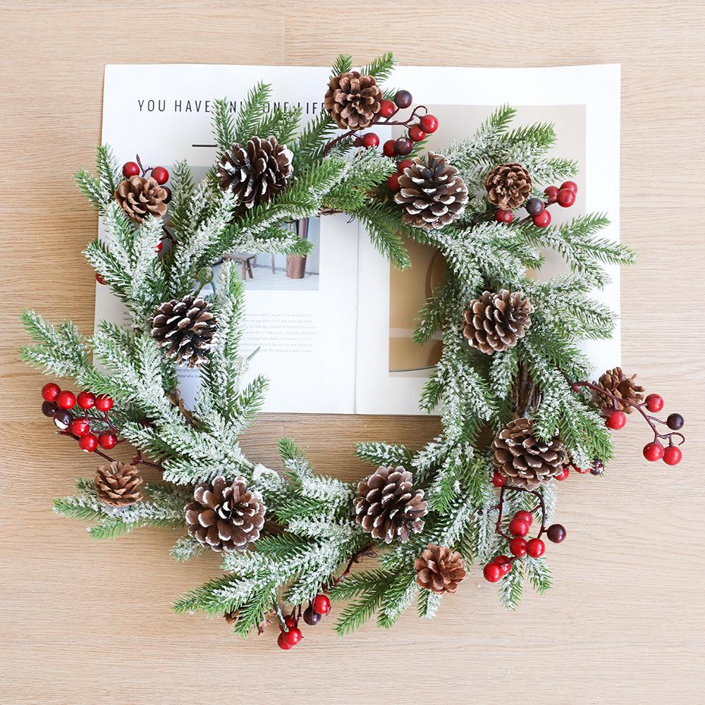 35CM Red Berry & Pine Cone Christmas Wreath for Door, Courtyard, and Window Display