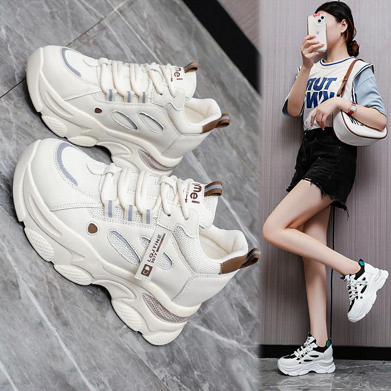 Inner height increase dad shoes women's 2025 new versatile small man thick sole comfortable breathable casual sports little white shoes