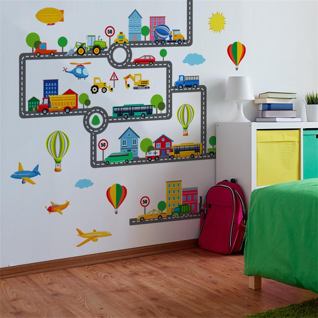 WOHAHA Wall Stickers Large Size Construction City Silhouette Perfect for and Nurseries Waterproof Wall Stickers Stylish Wall Decor 132cm x 128cm - -