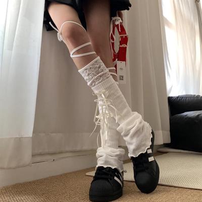 Weiße Ballett-Stil Schleifen-Socken - Damen Wadenlange Beinwärmer für Röcke