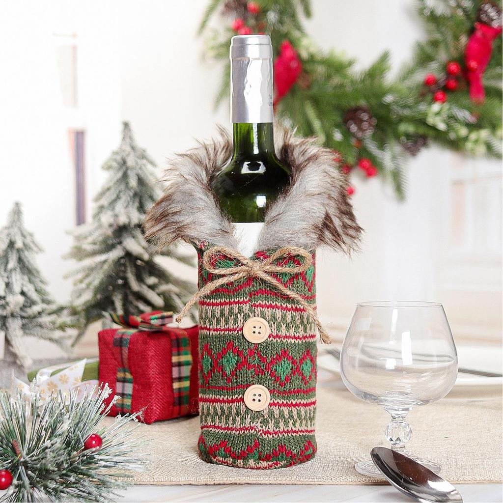 Weinflaschen-Hülle zu Weihnachten Dekorativer Strickhalter Handgemachte Weinschutztasche Für Freunde Feiertagsfest Wohnzimmer