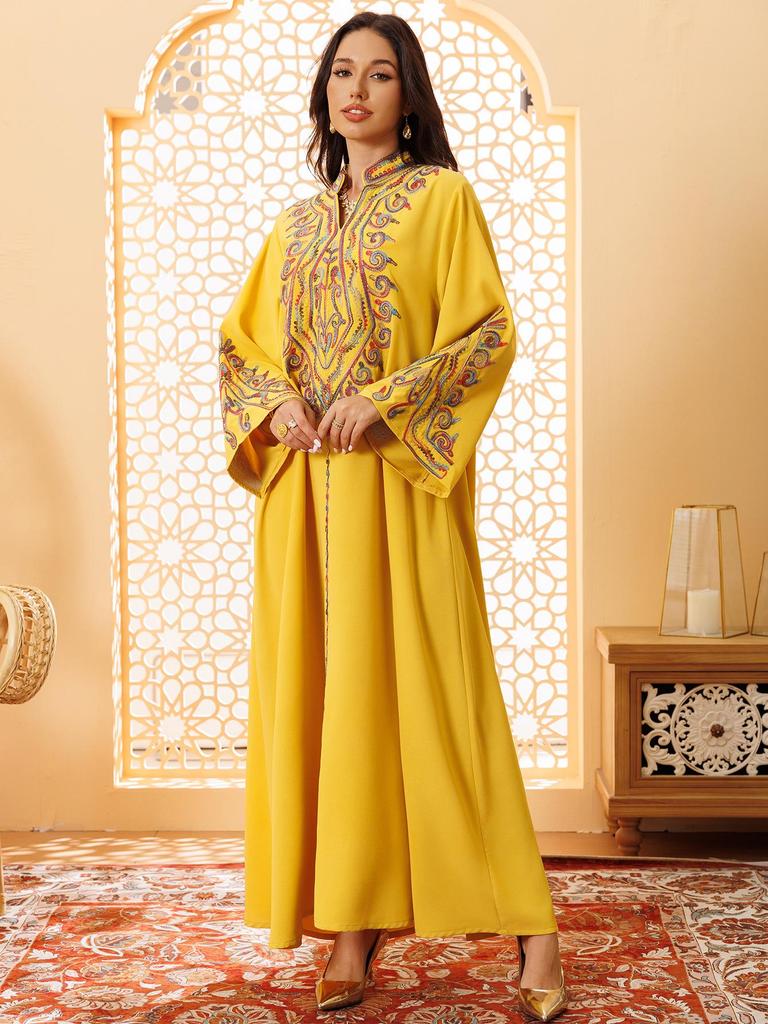 AB421 Elegant Embroidered Middle Eastern Pullover Robe - Arabic Jalabiya Dress