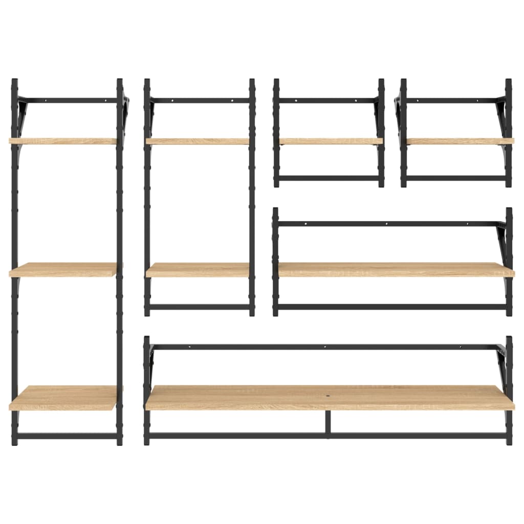 6 Piece Wall Shelf Set with Bars Sonoma Oak Wood Based Material