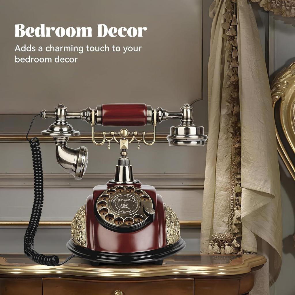 Home Office Decor Landlines Fashion Creative Antique European Pastoral Retro Wired Phone, Nostalgic Style, Rotary Dial