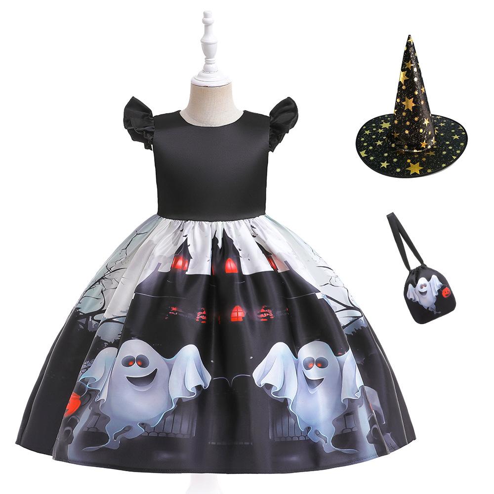 Halloween Children's Costume, Girls Cosplay Cosplay Witch Pumpkin Show Dress Girl Princess Dress